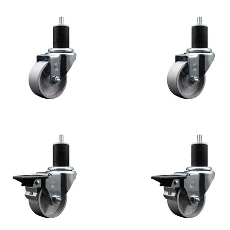 Service Caster 3'' Semi Steel Wheel Swivel 1-3/4'' Expanding Stem Caster Set 2 Brakes, 4PK SCC-EX20S315-SSR-2-PLB-2-134